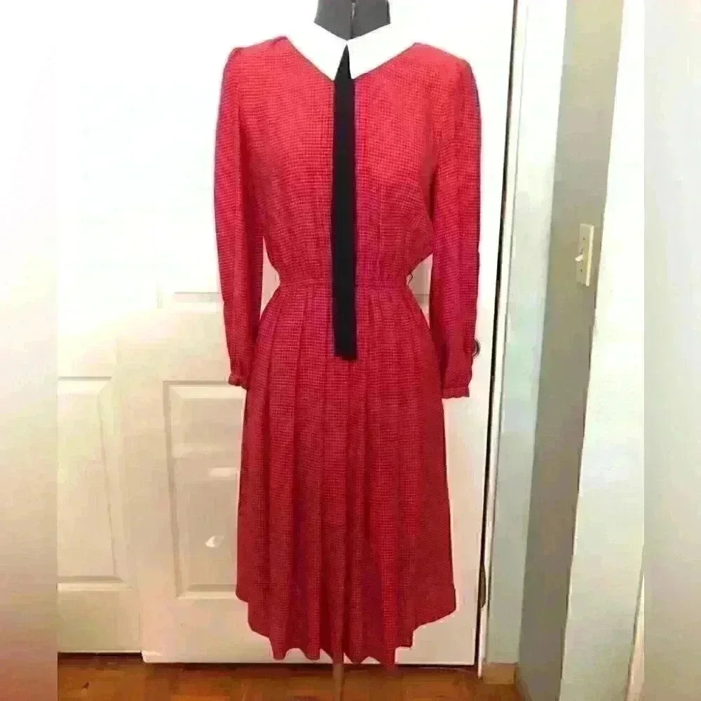 Vtg Retro 80s Mammina Tokyo Chiffon Dress Plaid Re